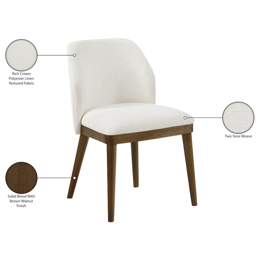 Valeo Cream Linen Textured Fabric Upholstered Dining Chair, Set of 2