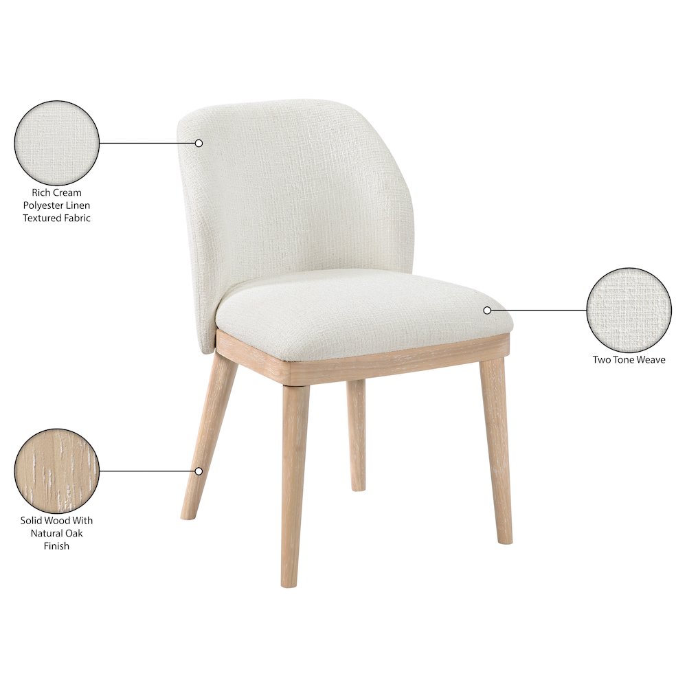 Valeo Cream Linen Textured Fabric Upholstered Dining Chair, Set of 2