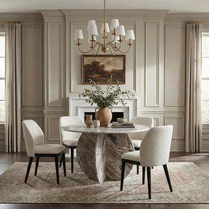Valeo Cream Linen Textured Fabric Upholstered Dining Chair, Set of 2