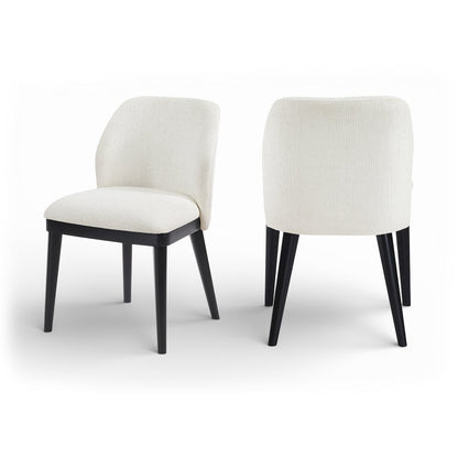 Valeo Cream Linen Textured Fabric Upholstered Dining Chair, Set of 2