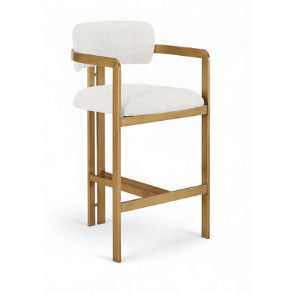 Aurum Cream Linen Textured Fabric Upholstered Counter Stool