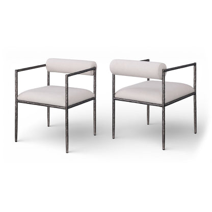Axis Beige Linen Textured Fabric Upholstered Dining Chair, Set of 2