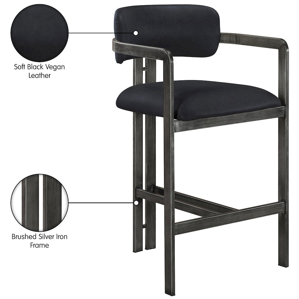 Aurum Black Vegan Leather Upholstered Counter Stool