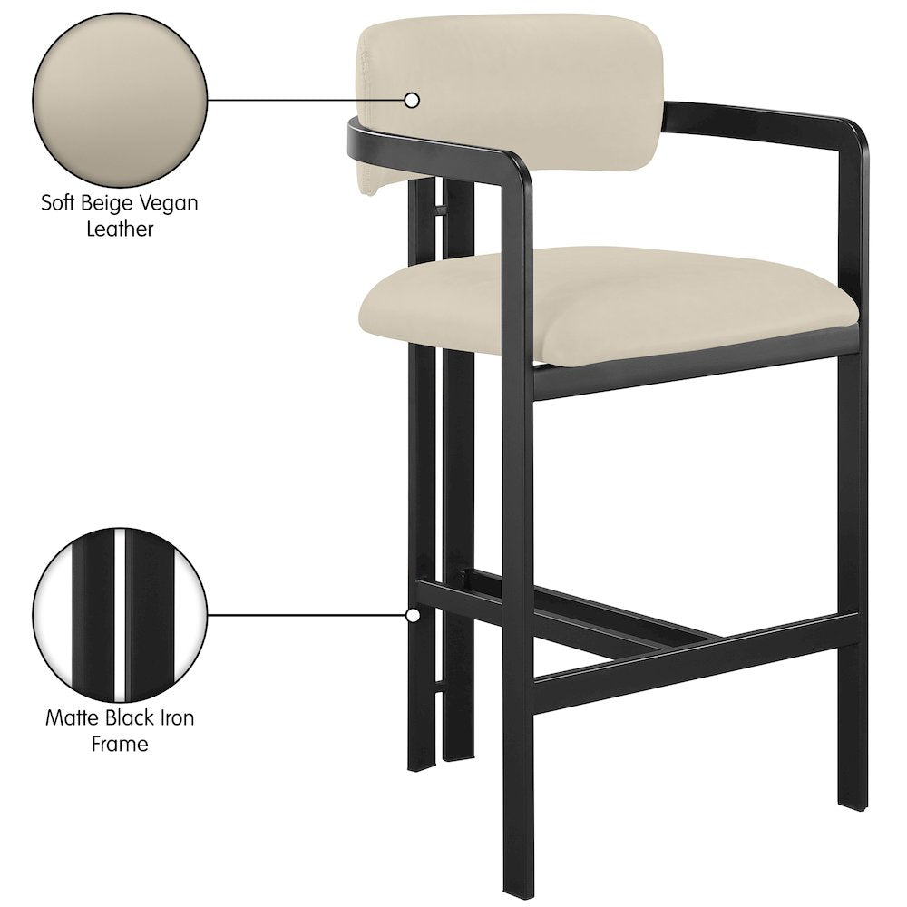 Aurum Beige Vegan Leather Upholstered Counter Stool