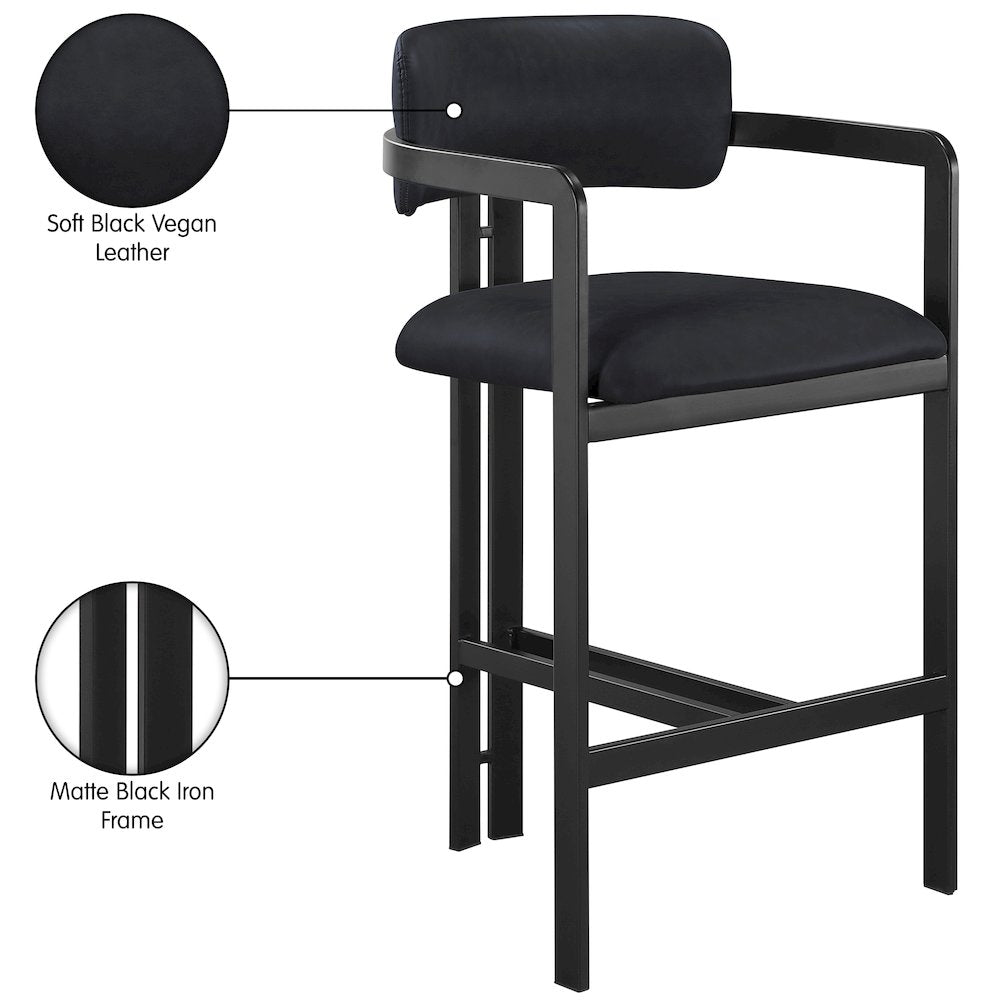 Aurum Black Vegan Leather Upholstered Counter Stool
