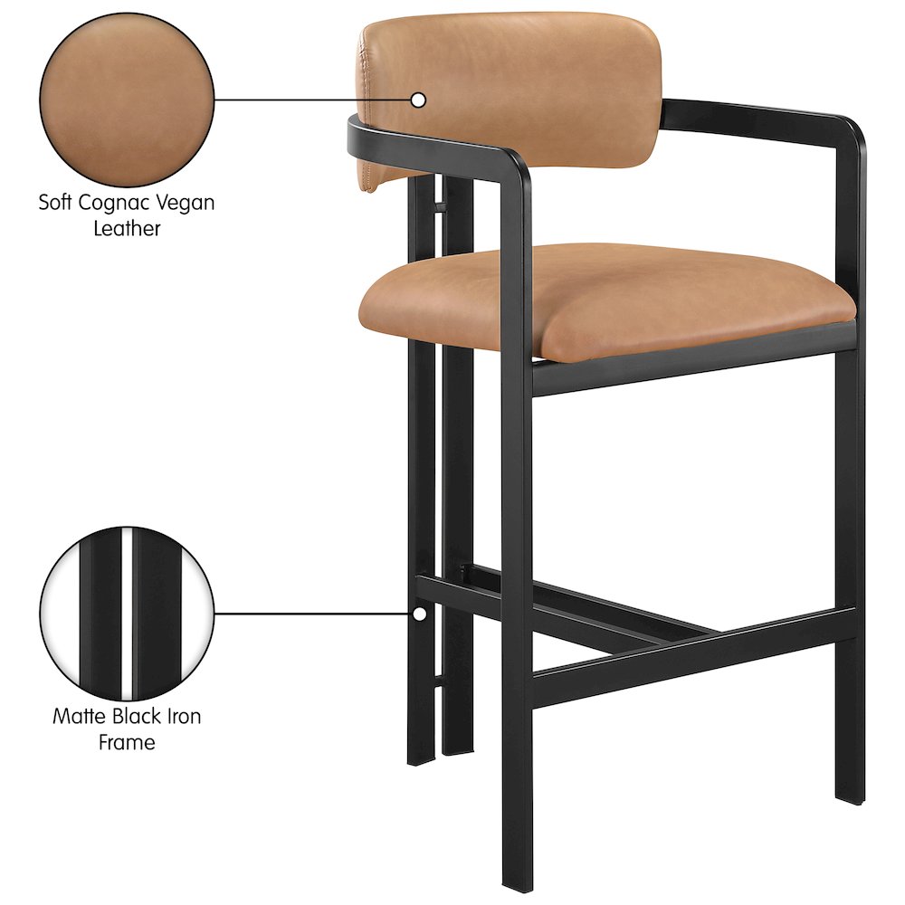 Aurum Cognac Vegan Leather Upholstered Counter Stool