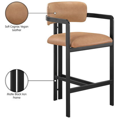 Aurum Cognac Vegan Leather Upholstered Counter Stool