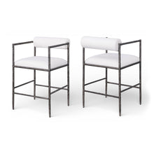 Axis Cream Linen Textured Fabric Upholstered Counter Stool, Set of 2