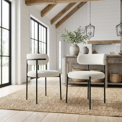 Matte Black Boucle Dining Chairs Set of 2 with Contemporary Backrest Design