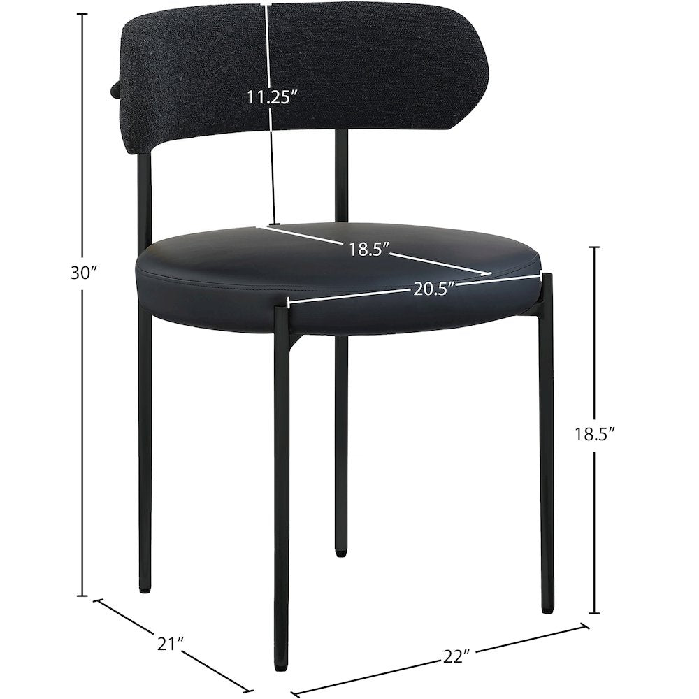 Beacon Black Vegan Leather and Boucle Fabric Dining Chair, Set of 2