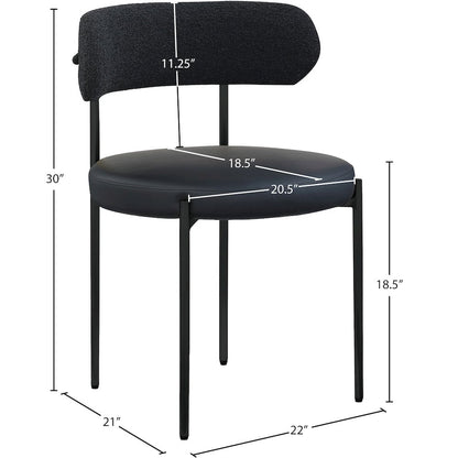 Beacon Black Vegan Leather and Boucle Fabric Dining Chair, Set of 2