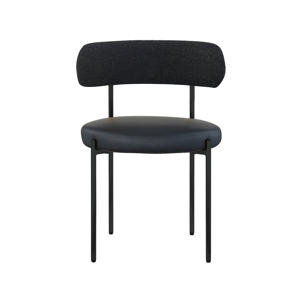 Beacon Black Vegan Leather and Boucle Fabric Dining Chair, Set of 2
