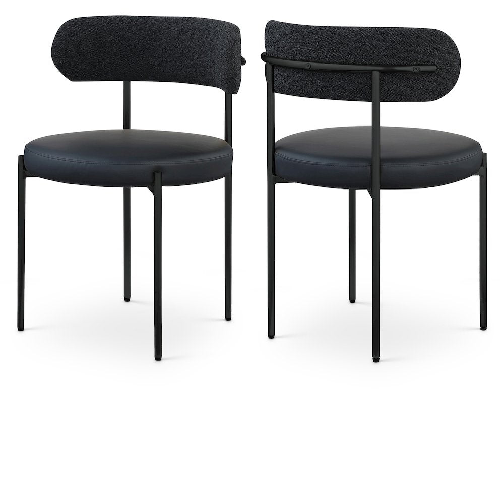 Beacon Black Vegan Leather and Boucle Fabric Dining Chair, Set of 2