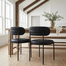 Matte Black Dining Chairs Set of 2 with Vegan Leather and Boucle Upholstery