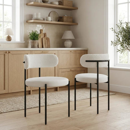 Matte Black Vegan Leather and Boucle Dining Chair Set of 2