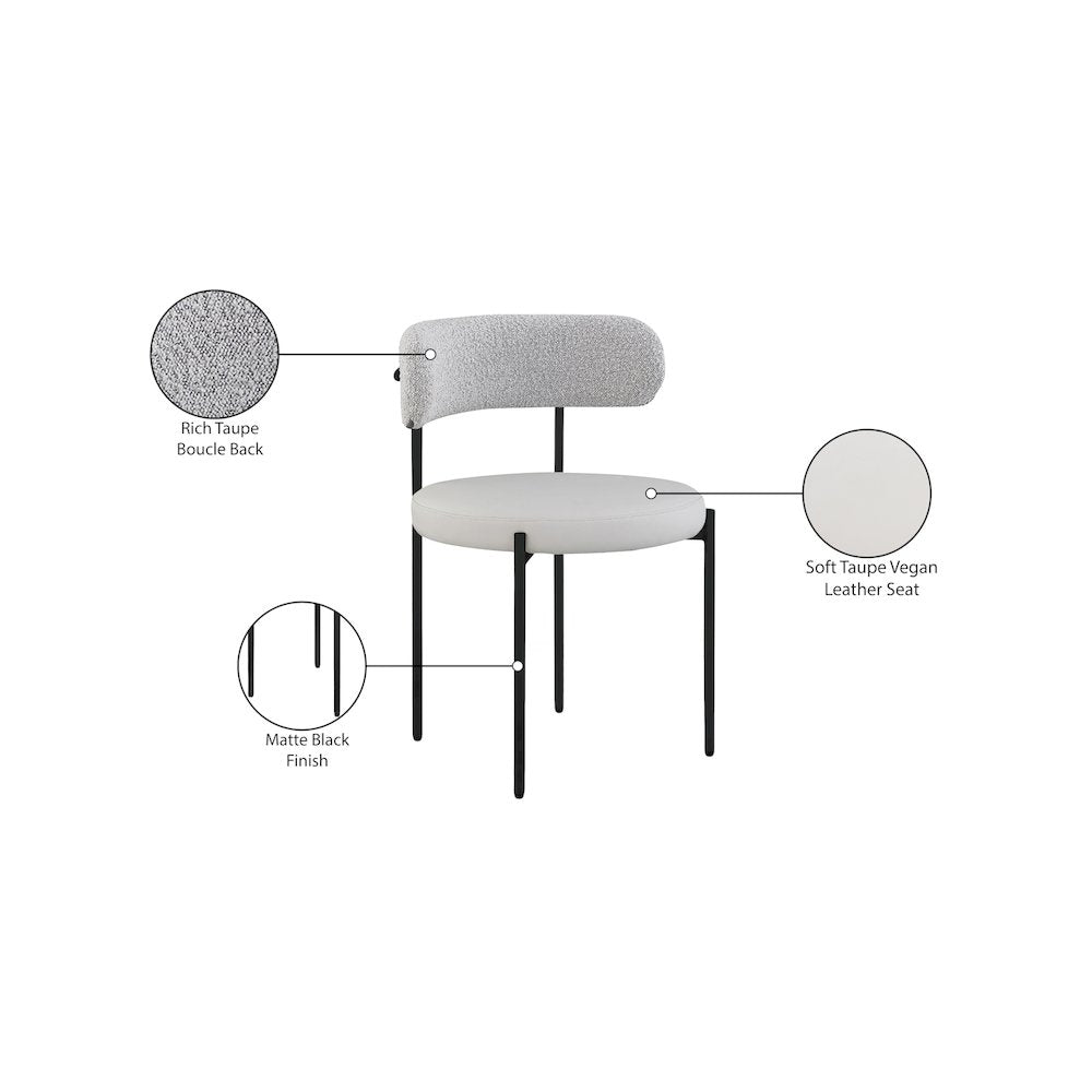 Beacon Taupe Vegan Leather and Boucle Fabric Dining Chair, Set of 2