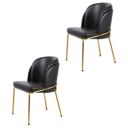 Vegan Leather Dining Chairs with Gold Iron Legs, Black Vegan Leather, Set of 2