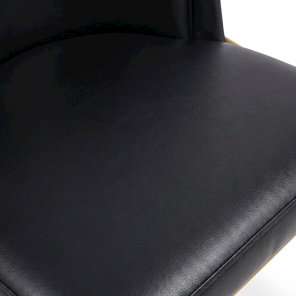 Vegan Leather Dining Chairs with Gold Iron Legs, Black Vegan Leather, Set of 2