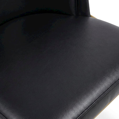 Vegan Leather Dining Chairs with Gold Iron Legs, Black Vegan Leather, Set of 2
