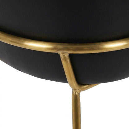 Vegan Leather Dining Chairs with Gold Iron Legs, Black Vegan Leather, Set of 2