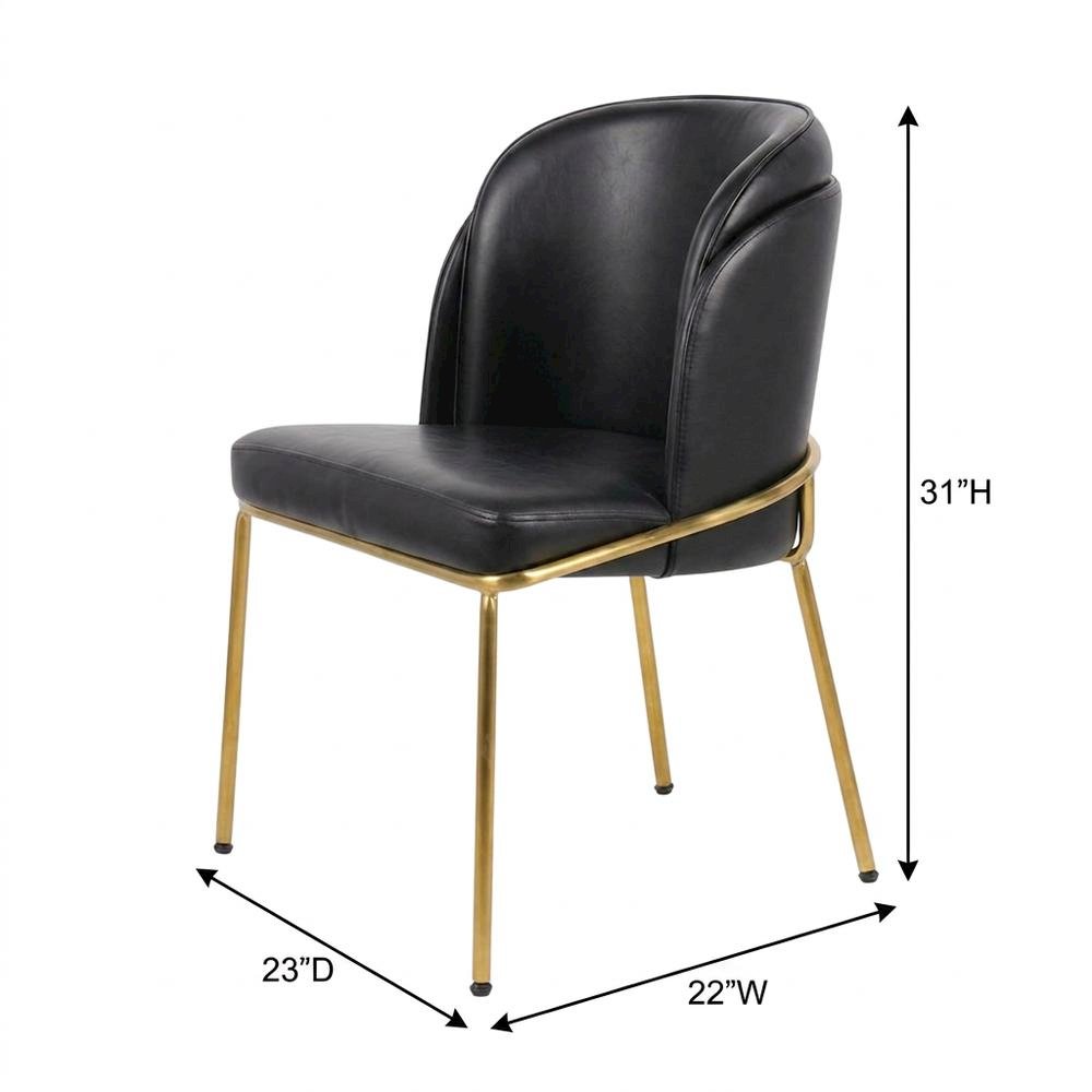 Vegan Leather Dining Chairs with Gold Iron Legs, Black Vegan Leather, Set of 2
