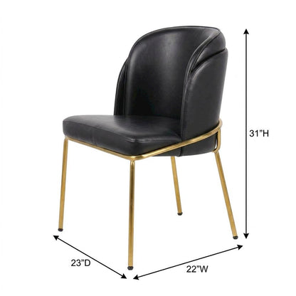 Vegan Leather Dining Chairs with Gold Iron Legs, Black Vegan Leather, Set of 2