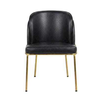 Vegan Leather Dining Chairs with Gold Iron Legs, Black Vegan Leather, Set of 2