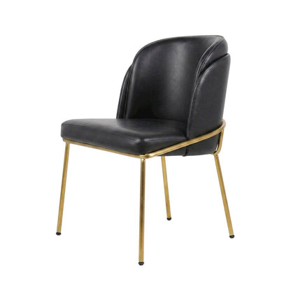 Vegan Leather Dining Chairs with Gold Iron Legs, Black Vegan Leather, Set of 2