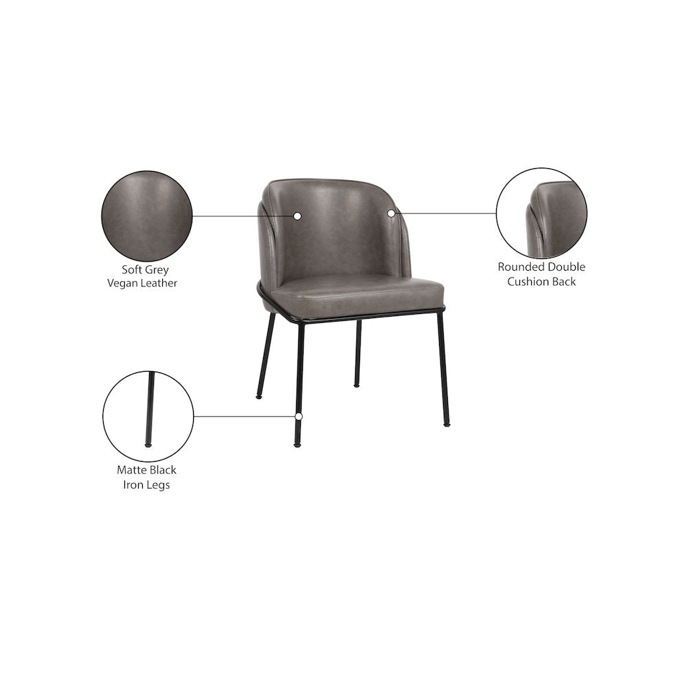 Jagger Grey Vegan Leather Dining Chair, Set of 2