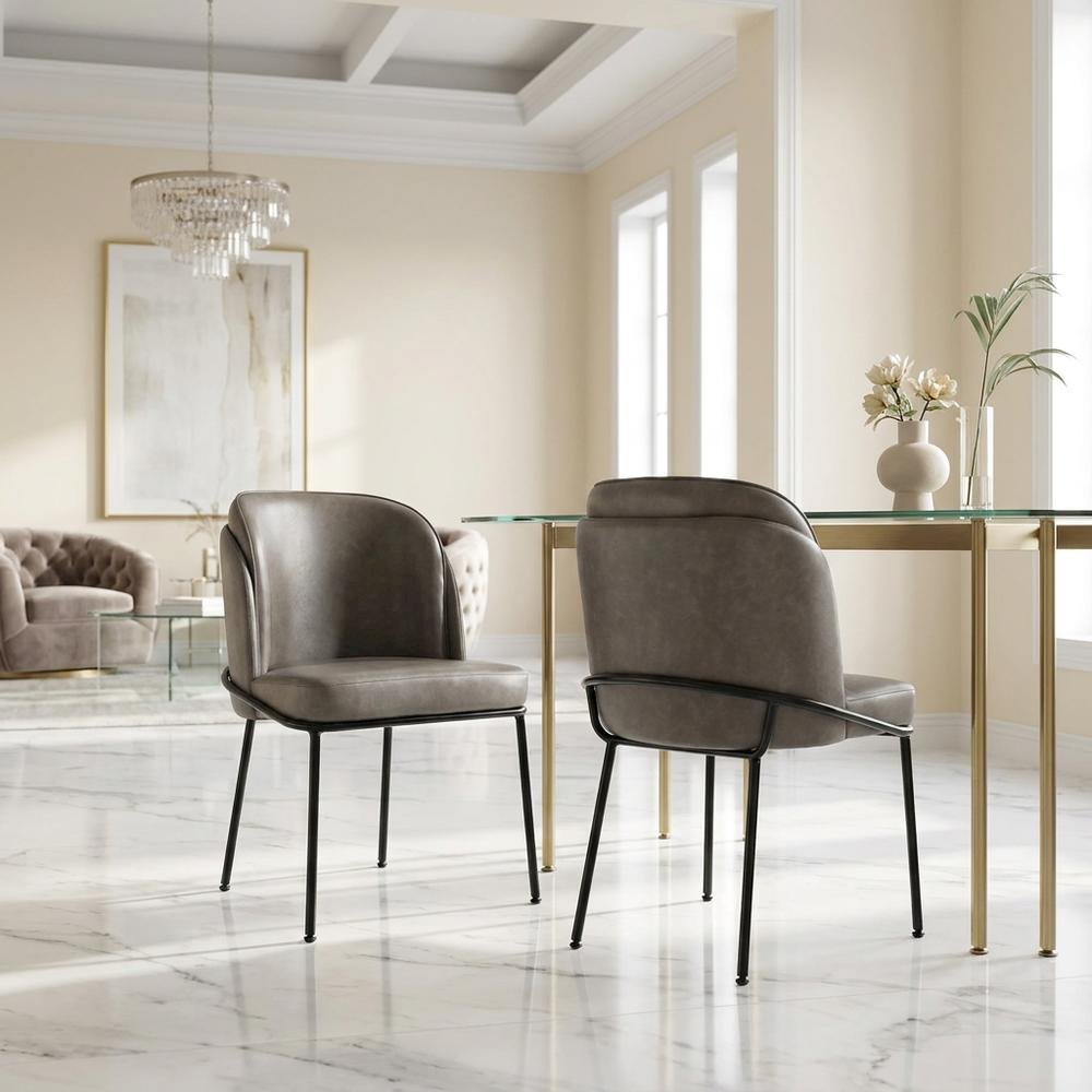 Starlight Canyon Home Vegan Leather Dining Chairs Set of 2, Grey Vegan Leather
