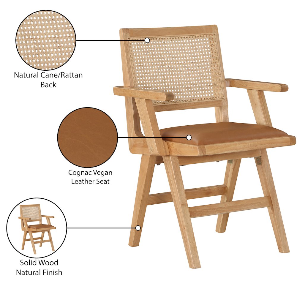 Abby Cognac Vegan Leather Dining Arm Chair, Set of 2
