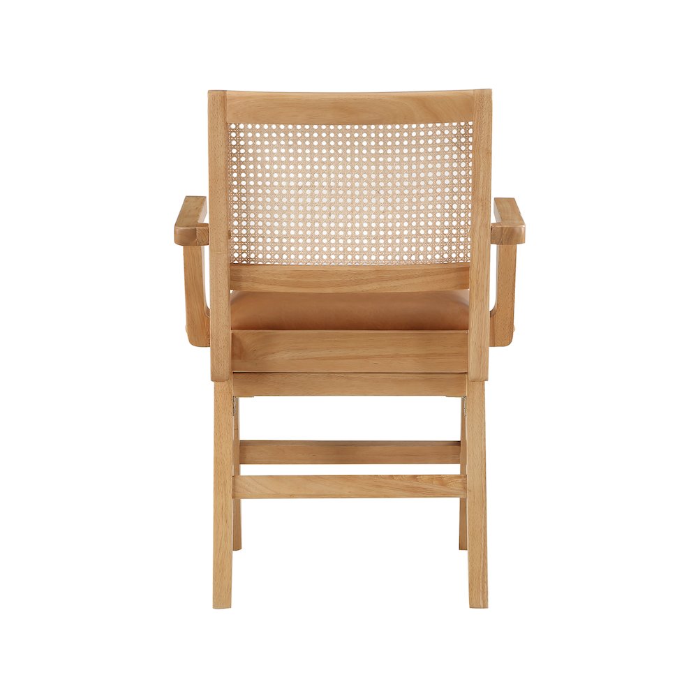 Abby Cognac Vegan Leather Dining Arm Chair, Set of 2