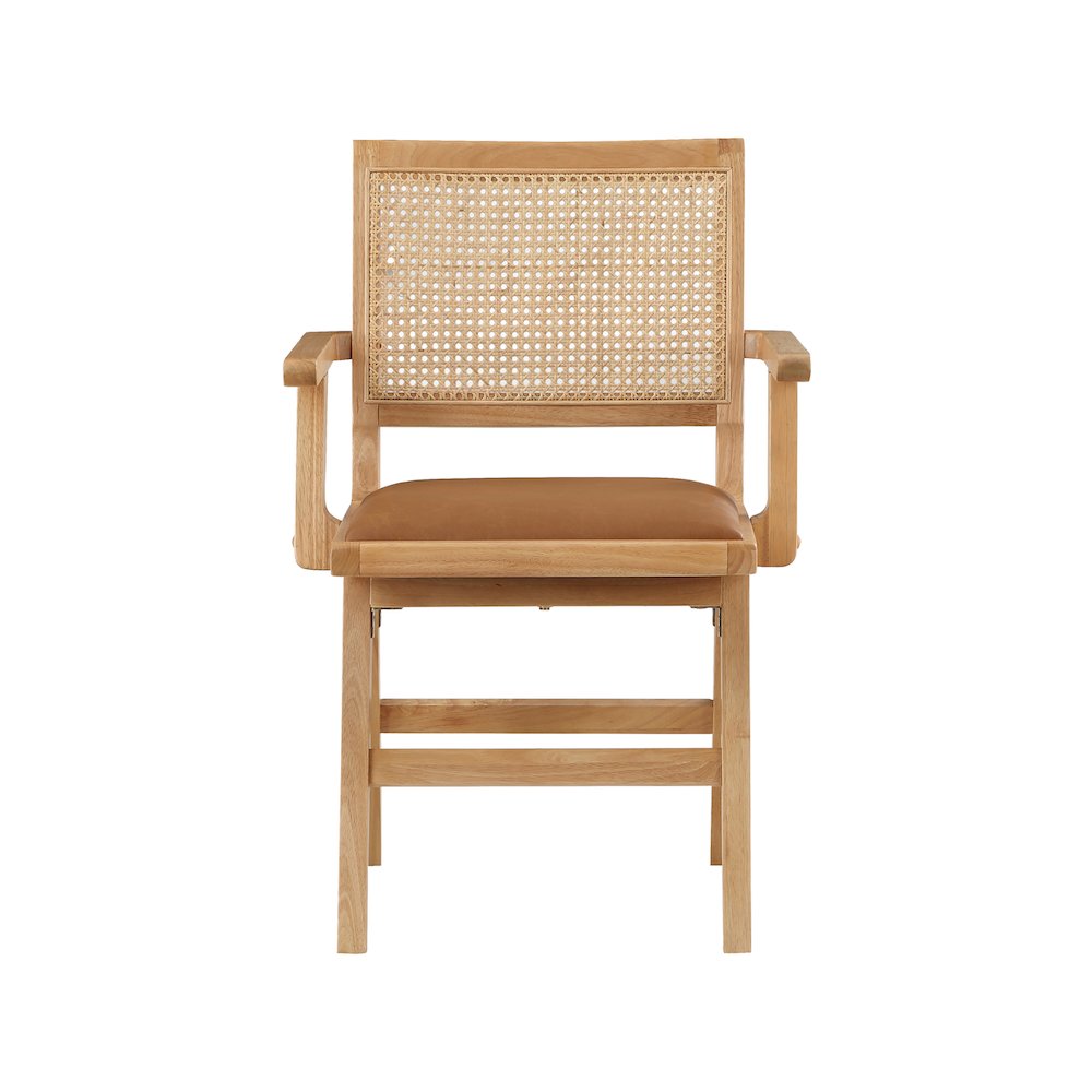 Abby Cognac Vegan Leather Dining Arm Chair, Set of 2