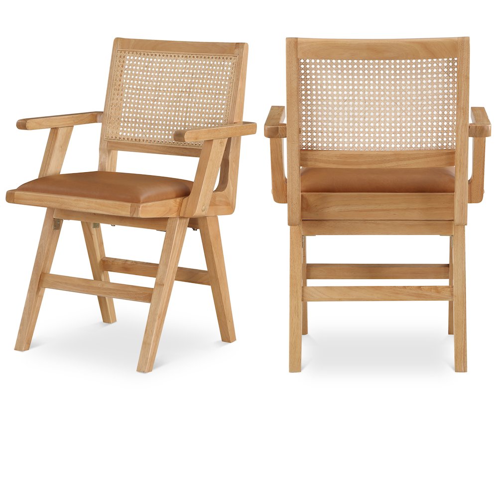 Abby Cognac Vegan Leather Dining Arm Chair, Set of 2