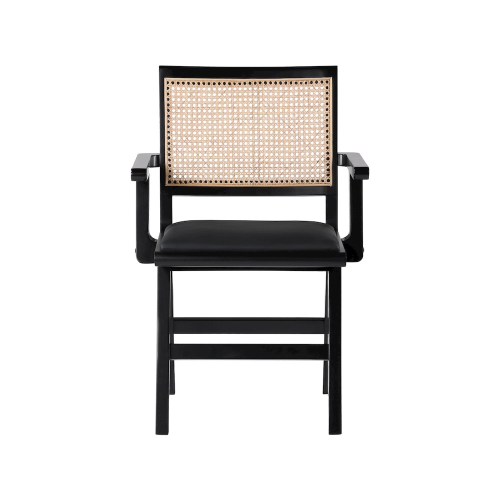 Abby Black Vegan Leather Dining Arm Chair, Set of 2