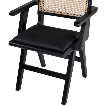Abby Black Vegan Leather Dining Arm Chair, Set of 2
