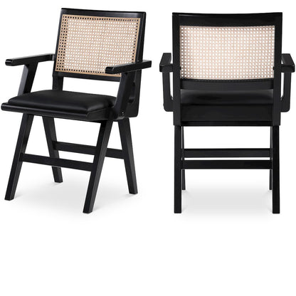 Abby Black Vegan Leather Dining Arm Chair, Set of 2