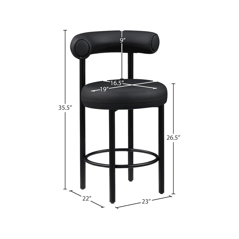 Bordeaux Black Vegan Leather Counter Stool, Set of 2
