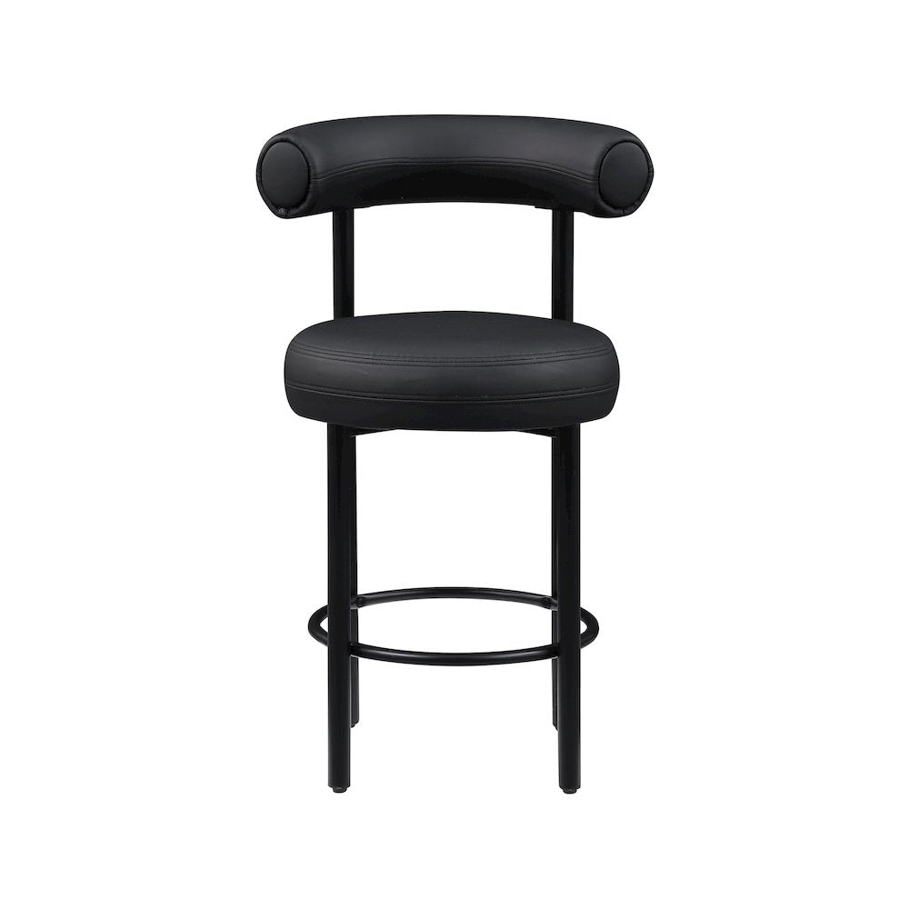 Bordeaux Black Vegan Leather Counter Stool, Set of 2