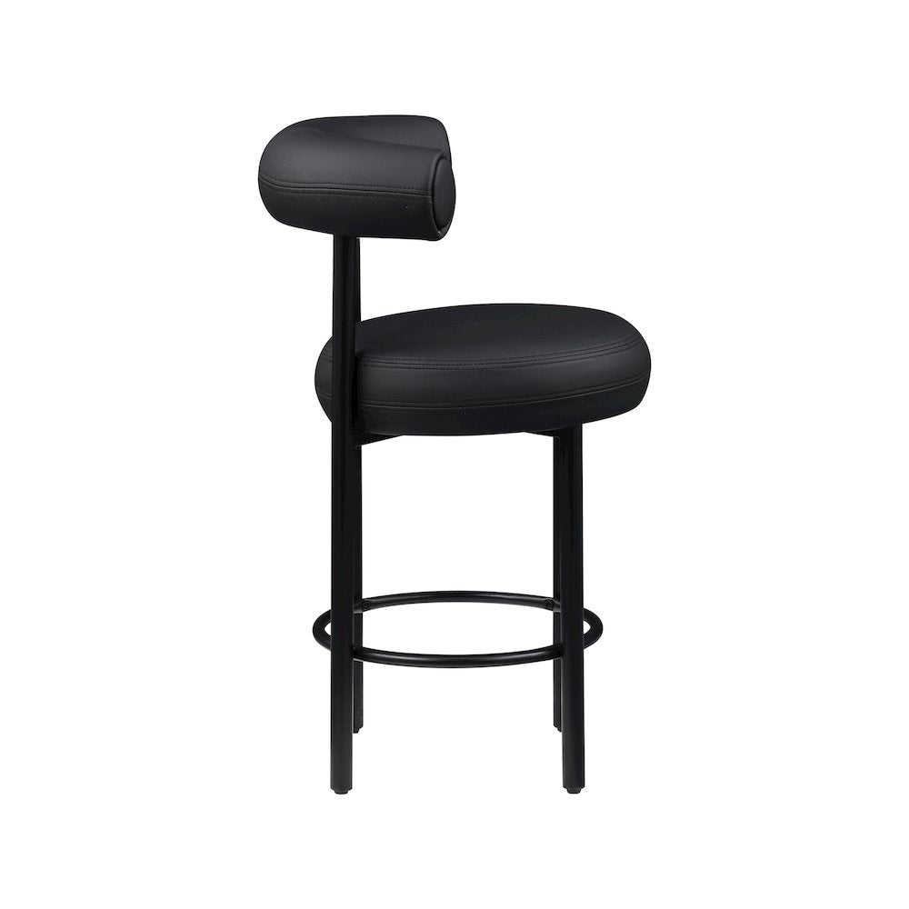 Bordeaux Black Vegan Leather Counter Stool, Set of 2