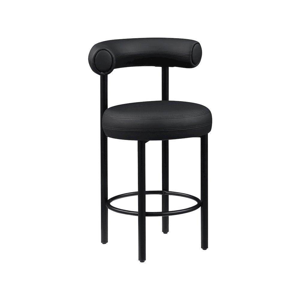 Bordeaux Black Vegan Leather Counter Stool, Set of 2