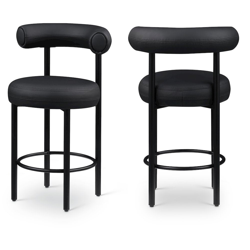 Bordeaux Black Vegan Leather Counter Stool, Set of 2