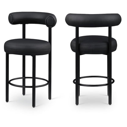 Bordeaux Black Vegan Leather Counter Stool, Set of 2