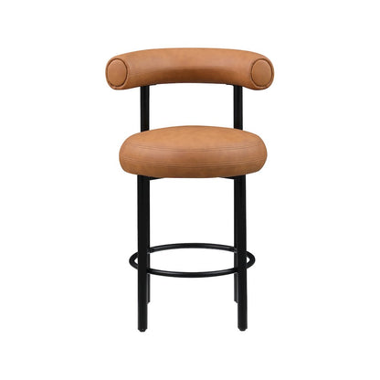 Bordeaux Cognac Vegan Leather Counter Stool, Set of 2
