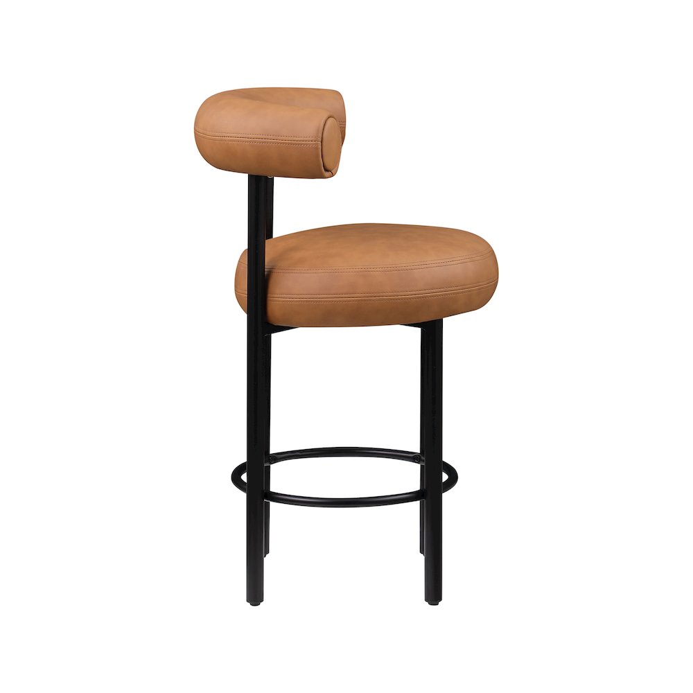 Bordeaux Cognac Vegan Leather Counter Stool, Set of 2