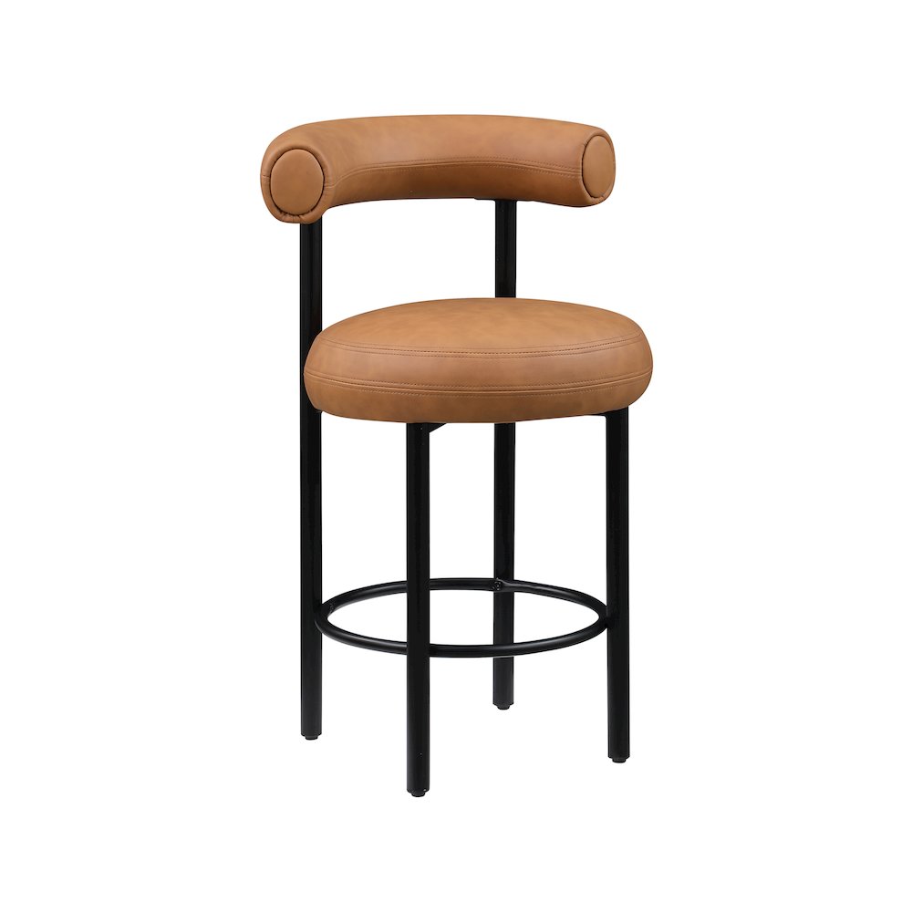 Bordeaux Cognac Vegan Leather Counter Stool, Set of 2