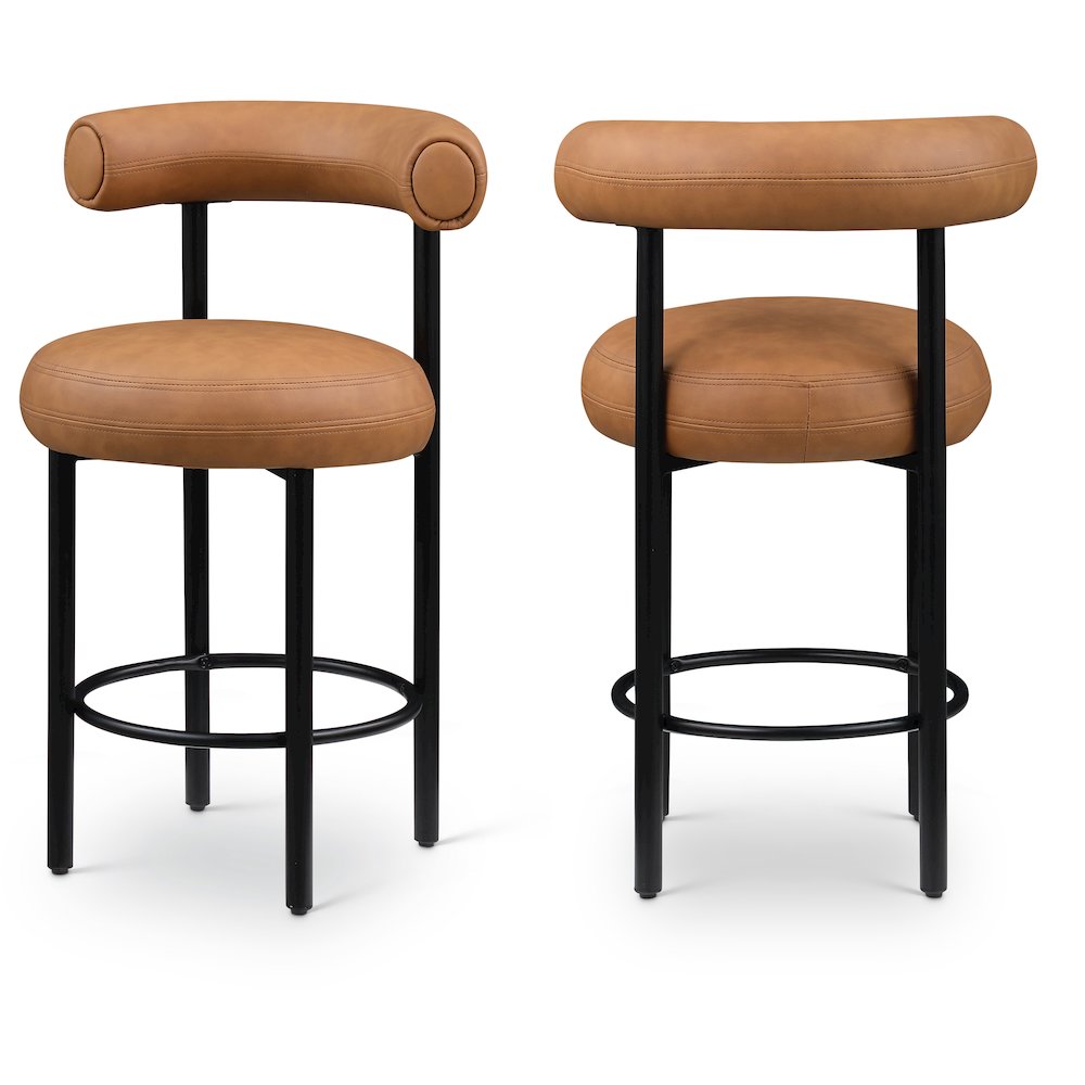 Bordeaux Cognac Vegan Leather Counter Stool, Set of 2