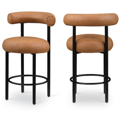 Bordeaux Cognac Vegan Leather Counter Stool, Set of 2