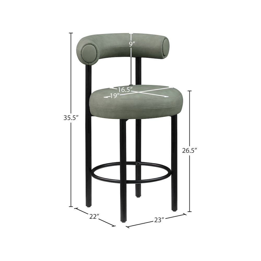 Bordeaux Green Vegan Leather Counter Stool, Set of 2