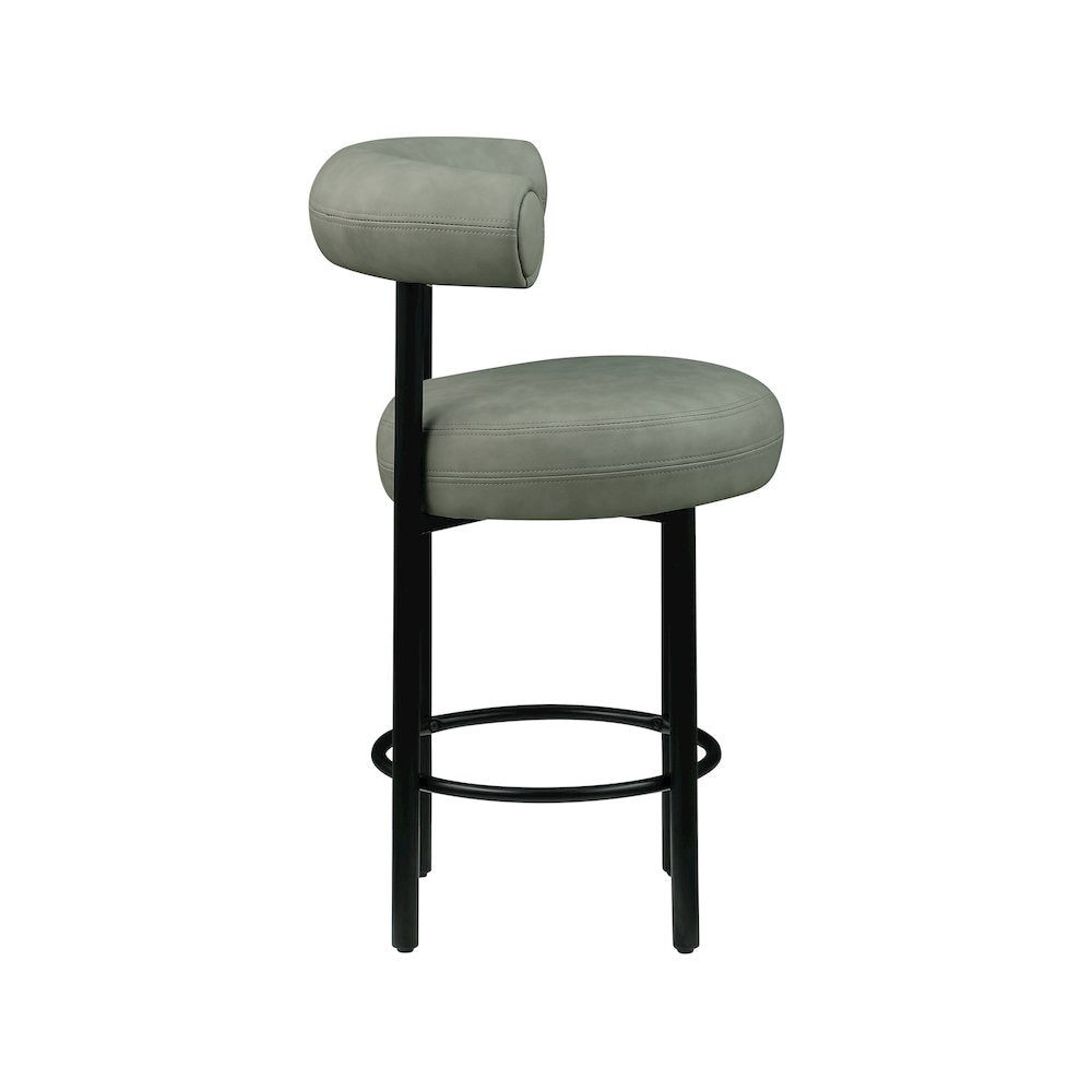 Bordeaux Green Vegan Leather Counter Stool, Set of 2